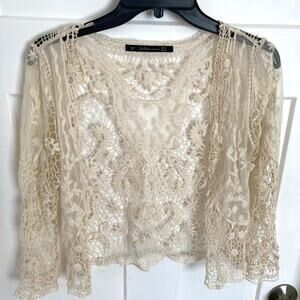 Zara Lace Crochet Cropped Bolero Boho Cardigan Medium